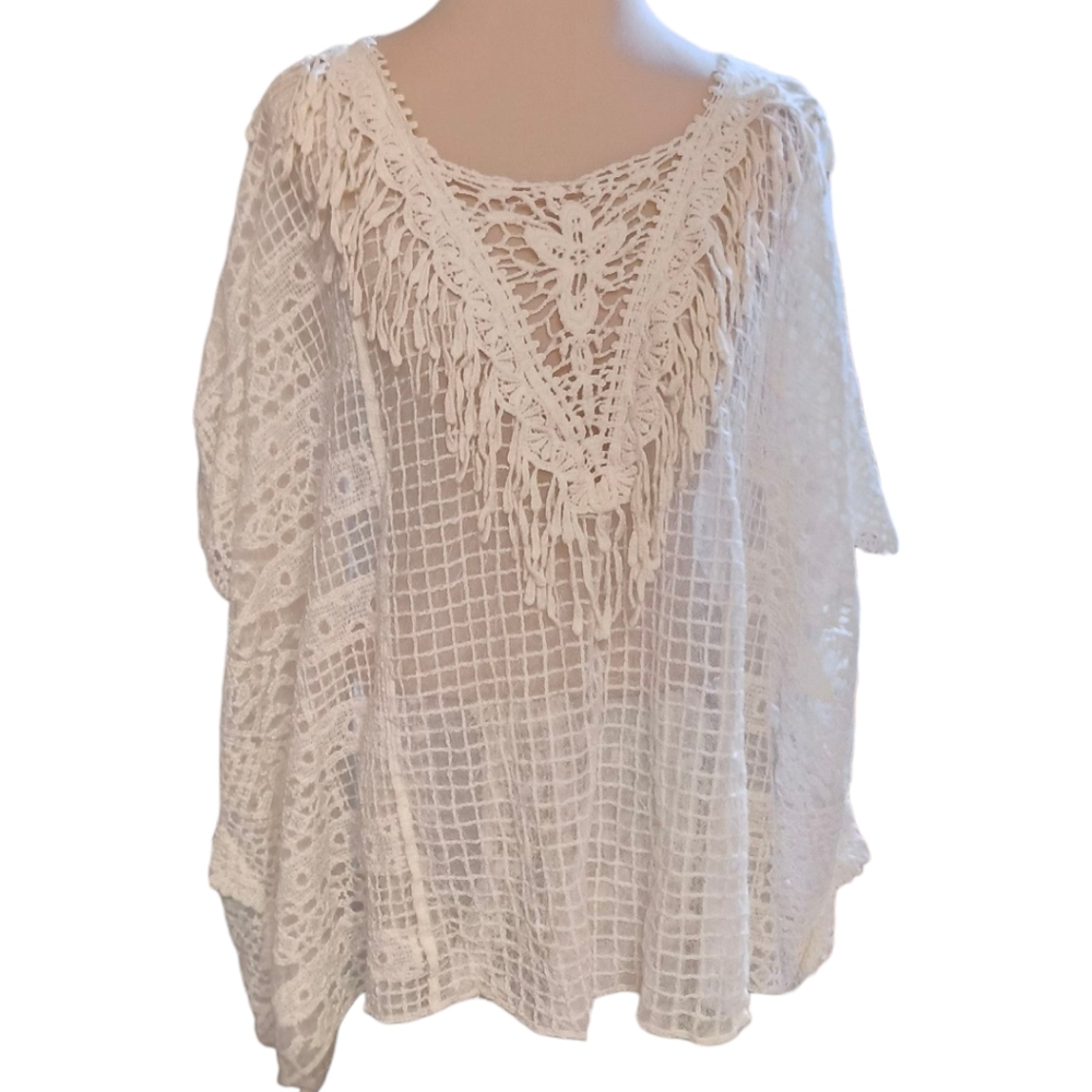 Cupshe Cream Lace Cover-Up Top Cottagecore Layering Coastal Grandma Size XL